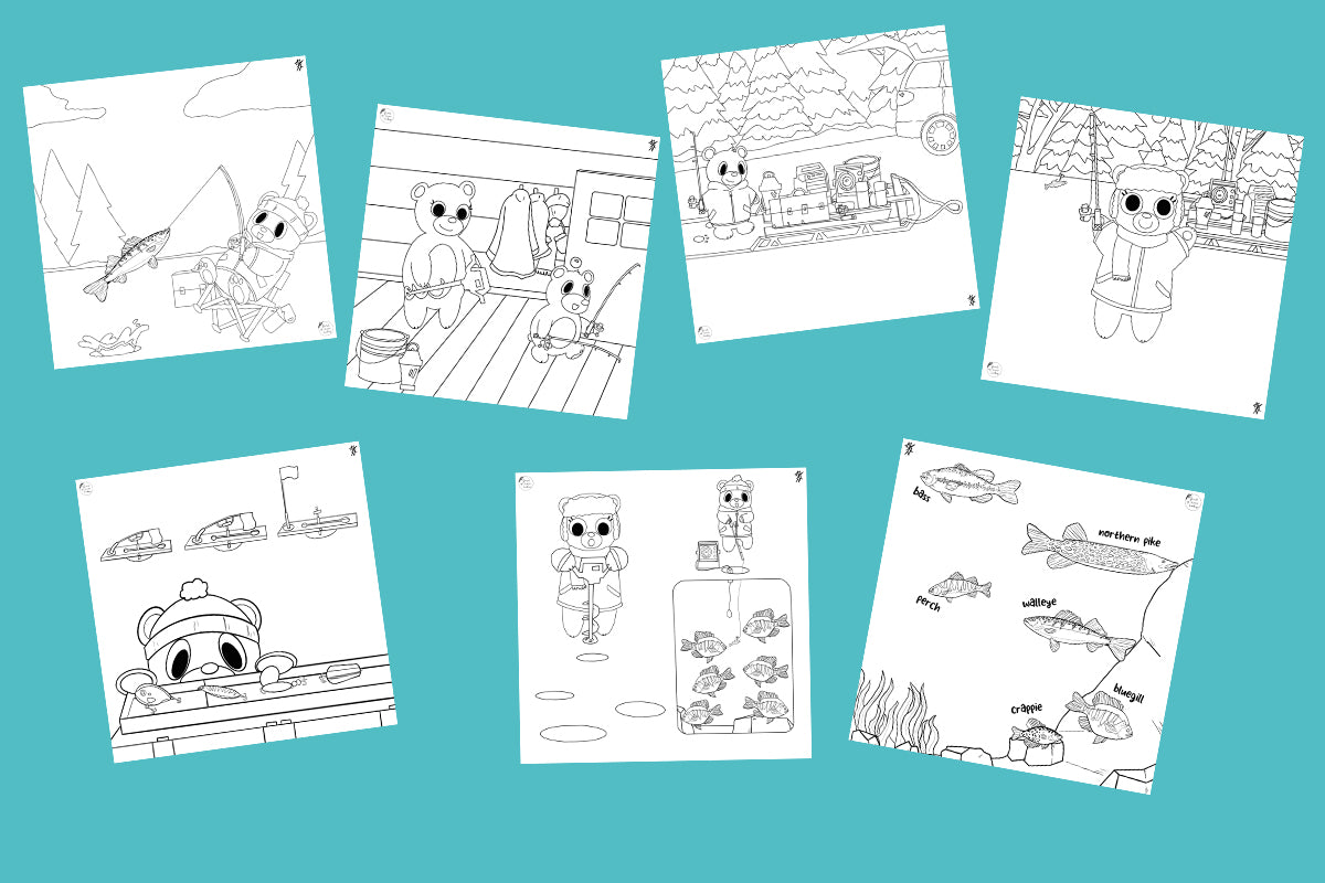 123 Ice Fishing Coloring Book, Digital/Instant Download